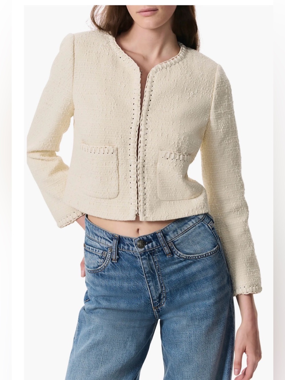 Cheyenne Whipstitch-Trimmed Tweed Lady Jacket